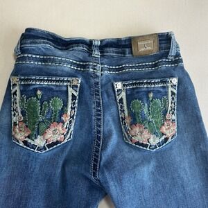 Western Blue Womens Blue Denim Desert Cactus Embroidery Flared Jeans Size 27